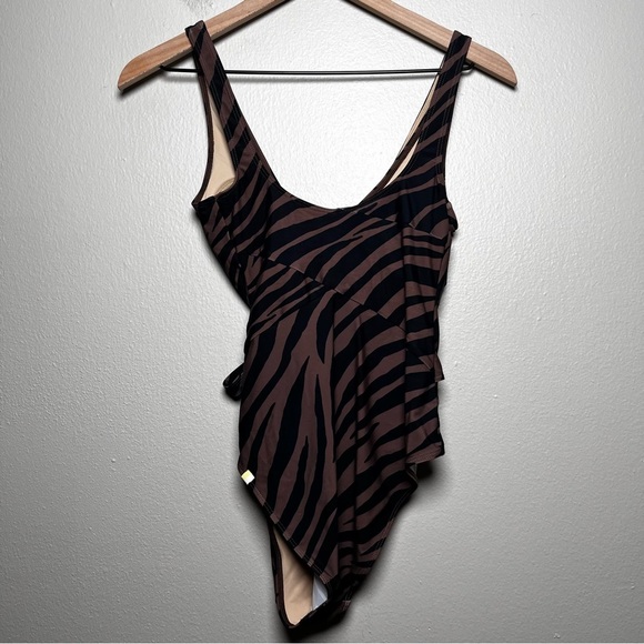 Summersalt Women Swimsuit One Piece 4 Chocolate Brown Perfect Wrap Modern Zebra - Picture 8 of 11